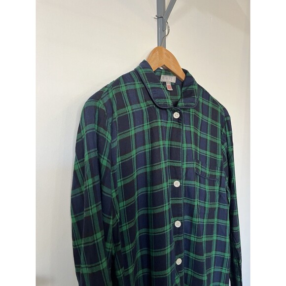 J Crew Navy And Green Plaid Button Down Flannel Pajama Top Size Small - Picture 3 of 8